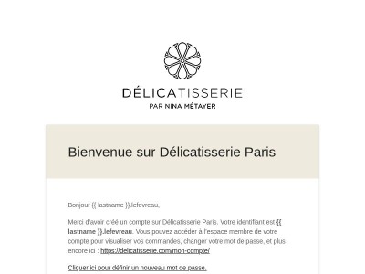 Votre compte sur Délicatisserie Paris a été créé