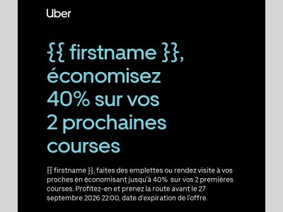 Vous allez quelque part ? Profitez de -40% sur vos 2 prochaines courses