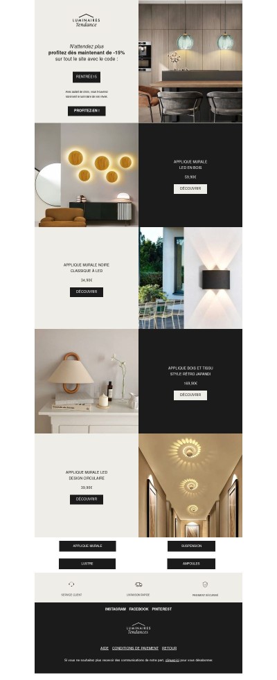 Dernière chance : -15% sur nos luminaires, ça se termine bientôt !