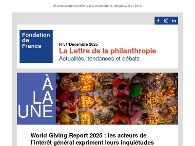 World Giving Report 2025 : les acteurs de l’intérêt général expriment leurs inquiétudes - La Lettre de la philanthropie N°51