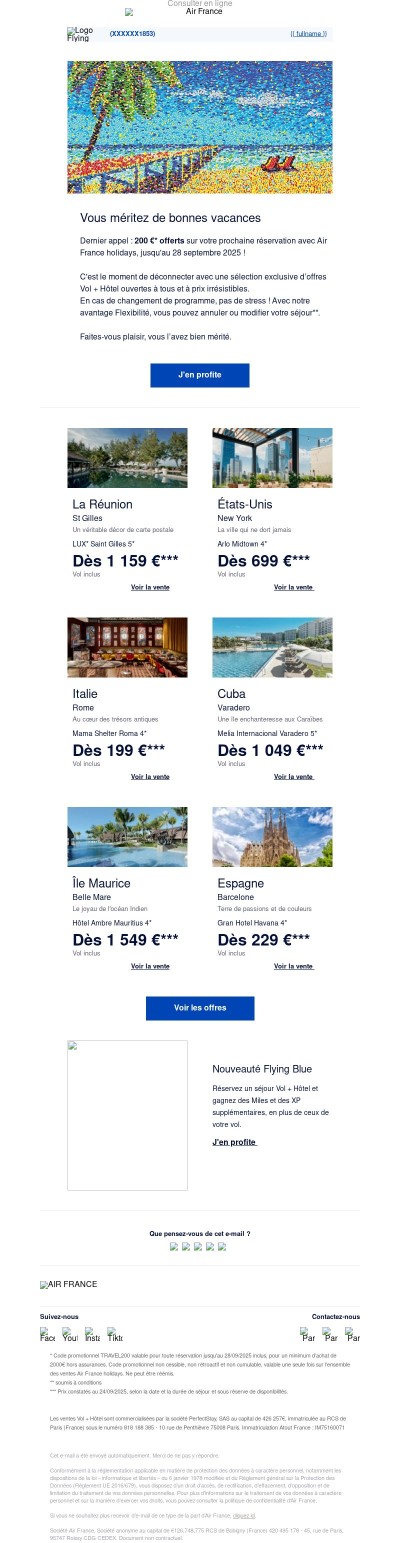 Air France holidays : 200 € offerts pour vos vacances
