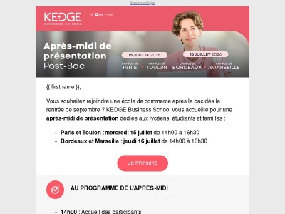 🎓 Après-midi Post-Bac KEDGE : RDV les 15 et 16 juillet