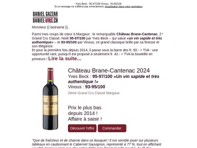 Brane-Cantenac 95-97/100 : l’excellence à moins de fr. 50.– en primeurs !