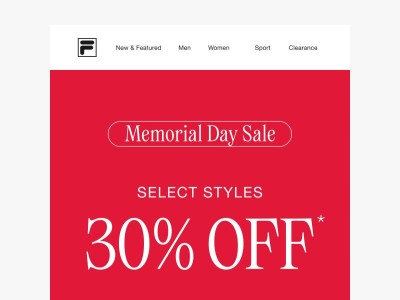 Memorial Day Sale: Select Styles 30% Off*
