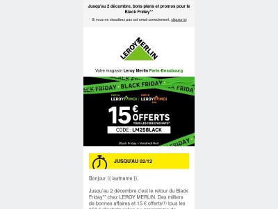 15€ offerts tous les 150€ d'achats (1)