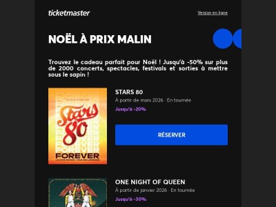 Noël approche ! Jusqu'à -50% sur plus de 2000 spectacles !