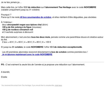 Exceptionnel 💛 15 € offerts sur l’abonnement (jusqu’au 31 octobre)