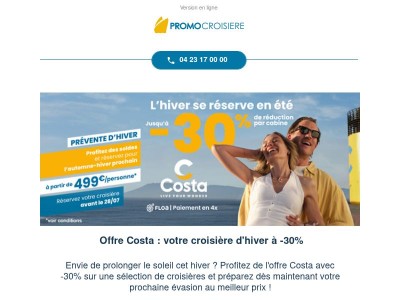 ⚡COSTA : -30% sur les croisières d'hiver !