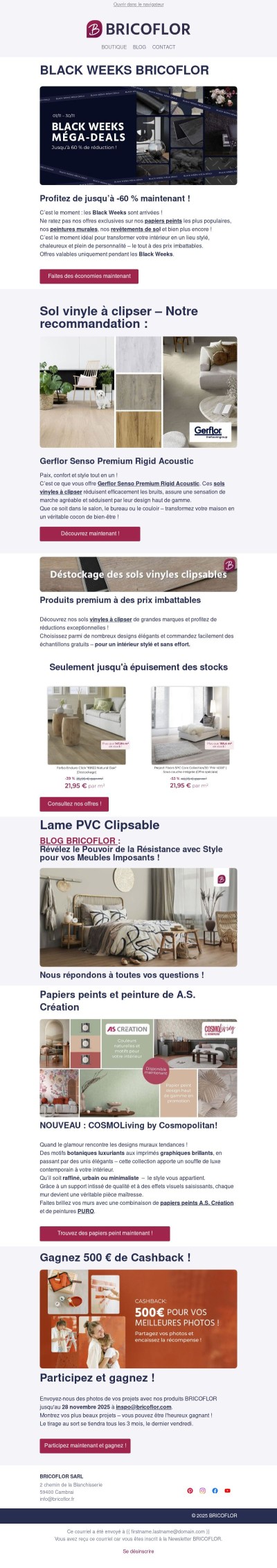 Black Weeks : Offres exceptionnelles sur les revêtements de sol et les papiers peints