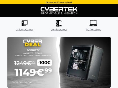 ⚡Cyber Deal : le PC Gamer Sobriety à 1149,99€*🔥