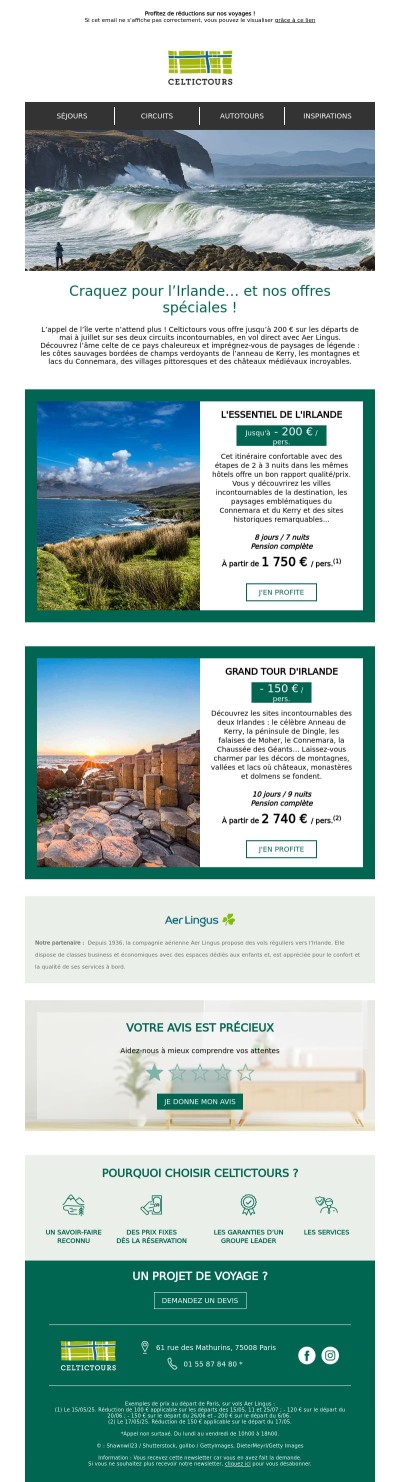 ​​​​​​​🚨 Jusqu'à - 200 € par personne sur votre circuit en Irlande !