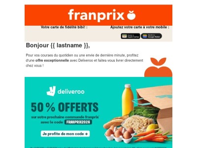 🎁 {{ lastname }}​, -50% sur vos courses !