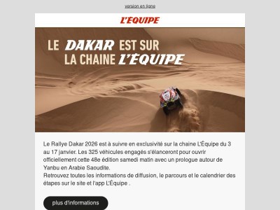 Le Dakar est sur la chaine L'Équipe