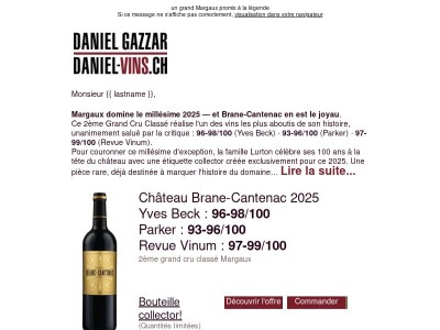 Une bouteille collector pour le Château Brane-Cantenac (97-99/100)