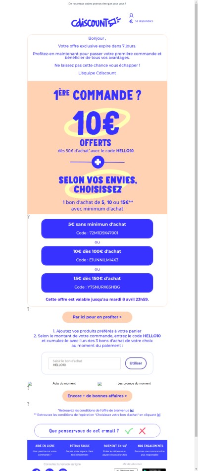 J-7 : Expiration imminente de vos codes promo pour votre 1ère commande ⌛