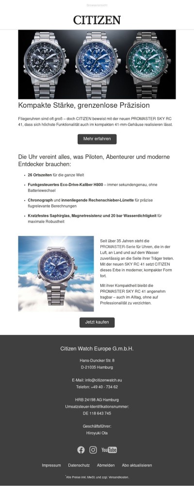 Kompakt, stark, präzise: Die neue CITIZEN PROMASTER SKY RC 41