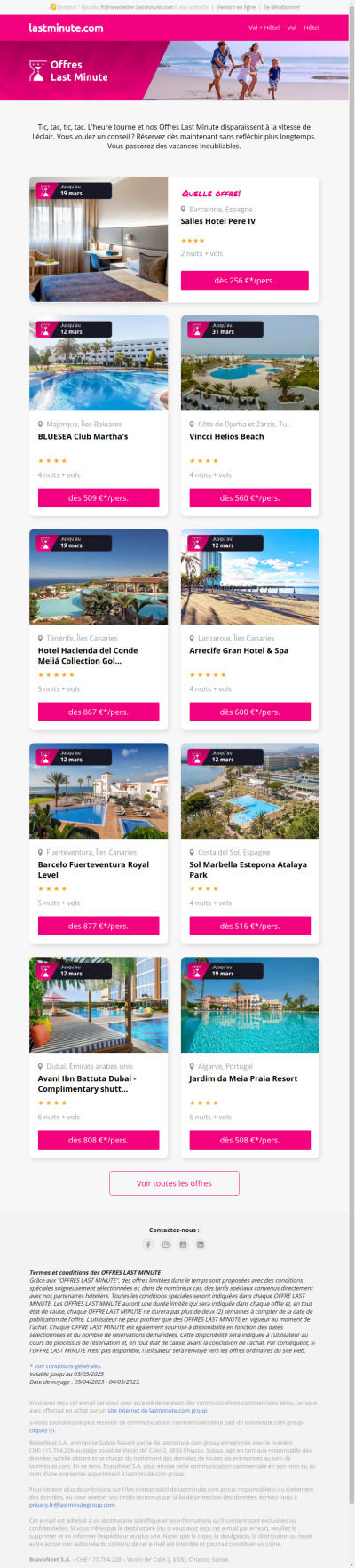 Voyagez à partir de 508 € avec nos Offres Last Minute