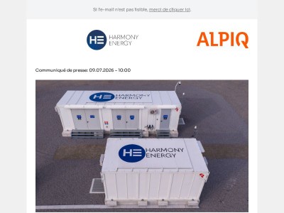 Communiqué de presse: Alpiq renforce sa stratégie de flexibilité en prenant une participation majoritaire dans Harmony Energy