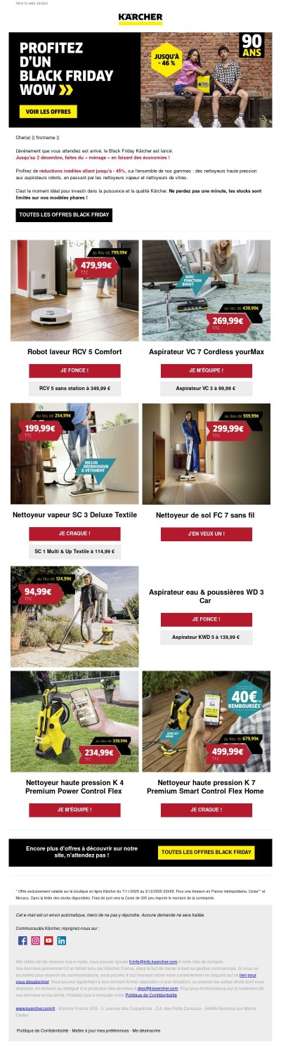 ⚫🟡 Black Friday Kärcher, c'est parti : - 20%, - 30%, - 40% et plus encore...