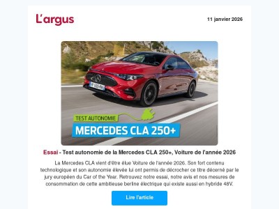 Top 20 des ventes occasions de 2025, test autonomie de la Mercedes CLA, à bord du nouveau Kia EV2, exceptionnelle vente Artcurial