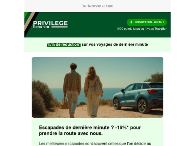 Partir ce week-end, avec 15% de réduction*