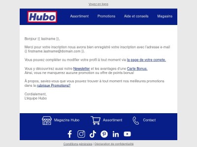Merci pour votre inscription sur hubo.be