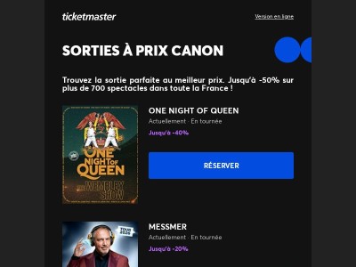 Vos sorties à prix canon, jusqu'à -50% sur plus de 700 spectacles !