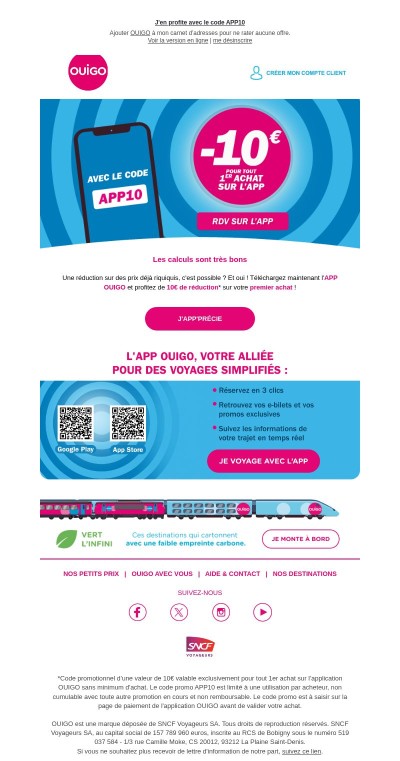 10€ offerts sur l'APP OUIGO !