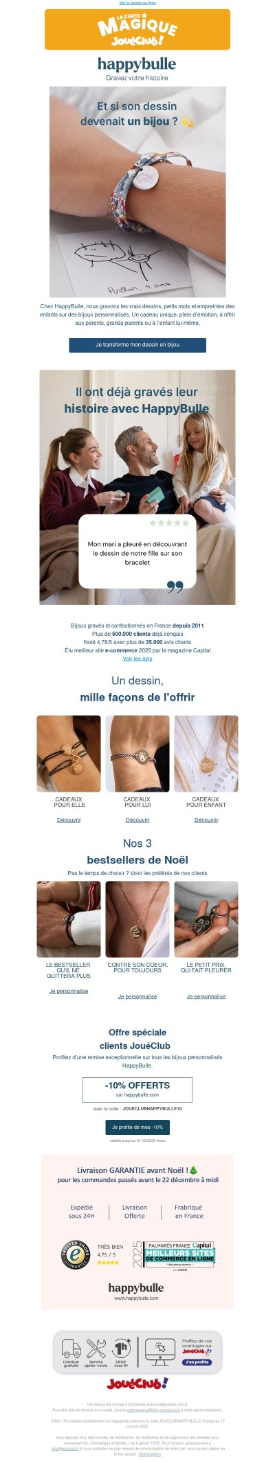 JOUECLUB x HAPPYBULLE : Profitez d'une offre exclusive pour offrir un bijou unique !