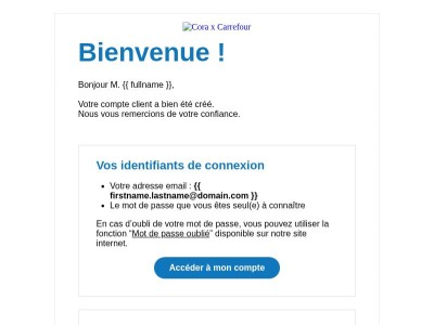 Confirmation création de compte cora.fr