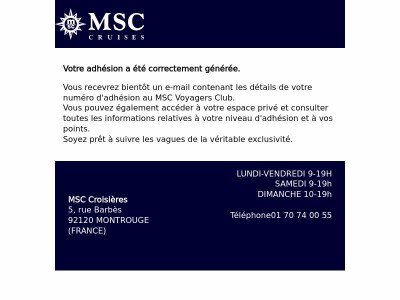Inscription au MSC Voyagers Club