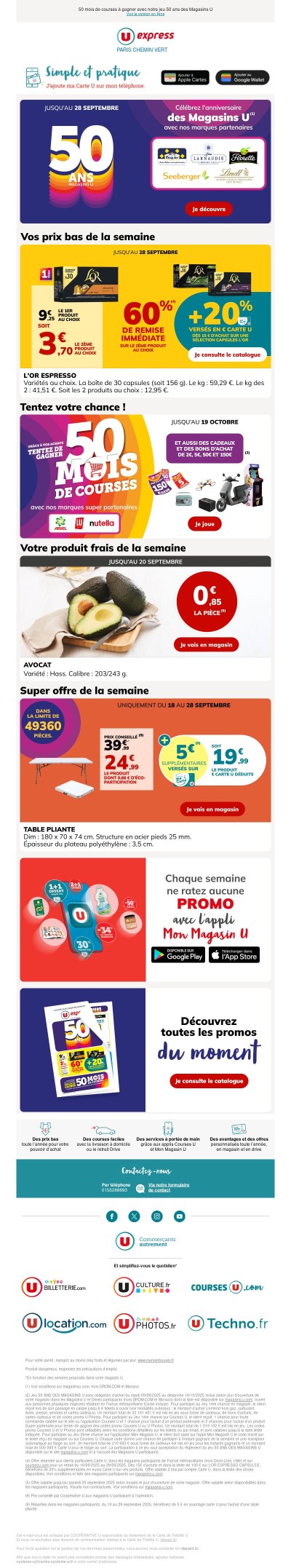 {{ lastname }}, 20% en euros Carte U supplémentaires sur une sélection de produits !