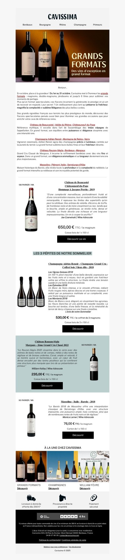 🍷 Les grands formats, l’art de recevoir en majesté : Beaucastel, Adrien Renoir, Rauzan-Ségla, Massolino