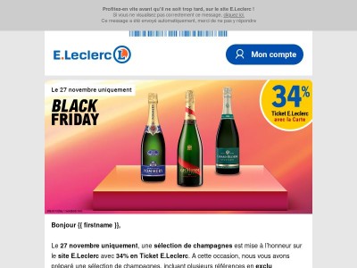 Offre Flash Champagne : 34% en Ticket E.Leclerc