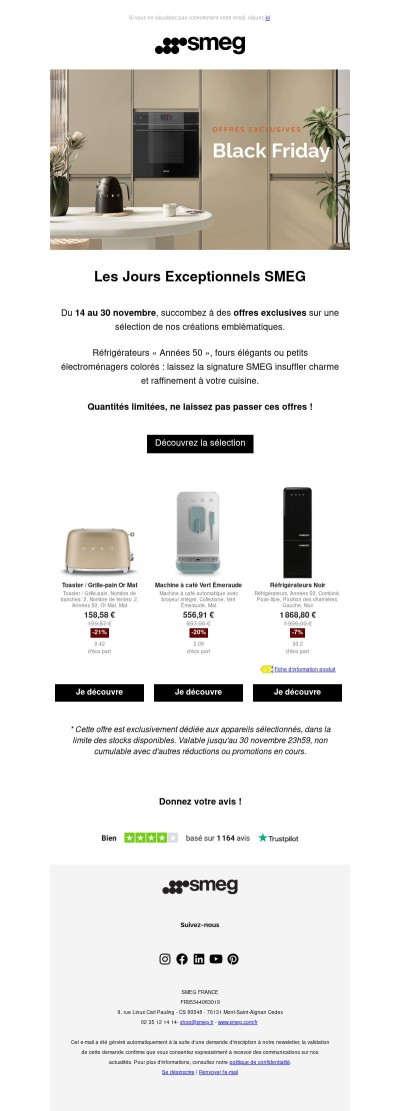 BLACK FRIDAY ! Donnez du style à votre cuisine avec des offres SMEG irrésistibles !