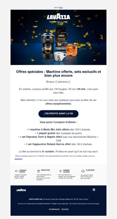 ⏰ Plus que 4 jours pour fêter les 130 ans Lavazza !
