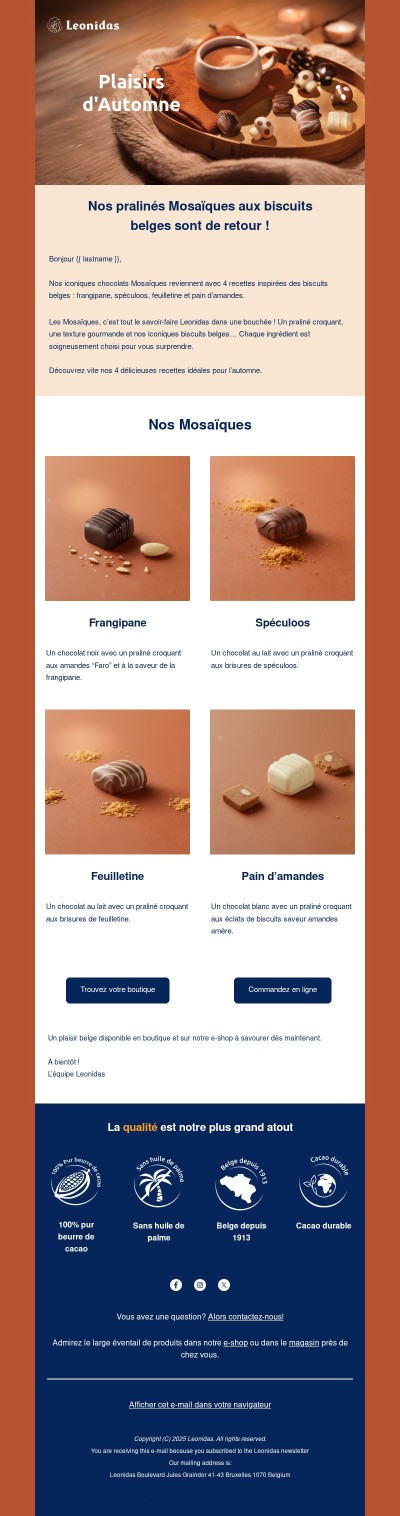 Mmmmh, nos pralinés Mosaïques aux biscuits belges sont de retour ! 🍁
