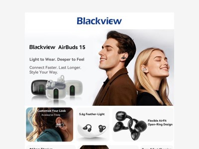 New Arrival Blackview Clip-on OWS Earbuds w/ IPX5 Waterproof & Bluetooth 6.0
