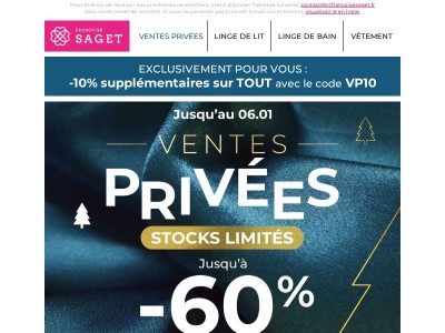 {{ lastname }} invitation spéciale à nos Ventes Privées ! Jusqu'à -60% sur le linge de maison !!