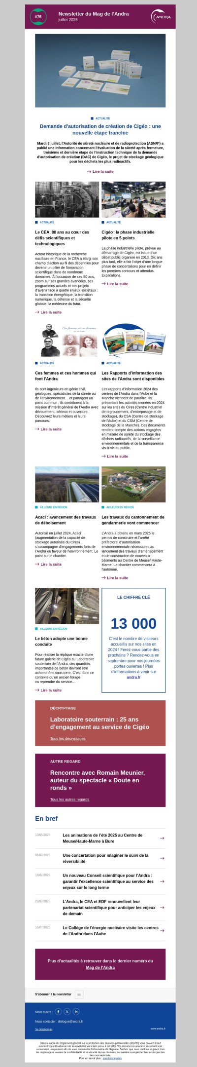 Newsletter de l’Andra - Demande d'autorisation de création de Cigéo : une nouvelle étape franchie