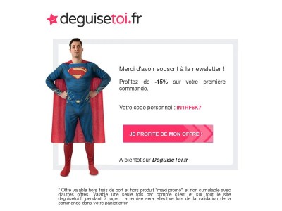DeguiseToi.fr : Confirmation d'inscription à la newsletter

