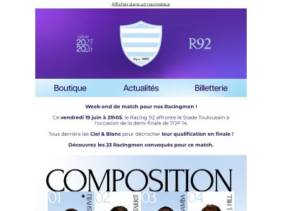 La composition des Ciel & Blanc pour la demi-finale de Top 14 !