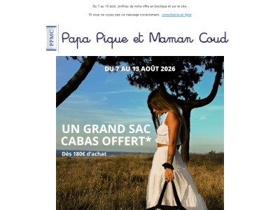 Un grand sac cabas OFFERT dès 180 € d'achats !