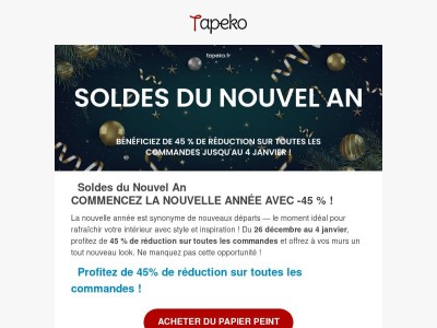 ✨ Commencez la nouvelle année avec 45 % de réduction sur toutes les commandes !