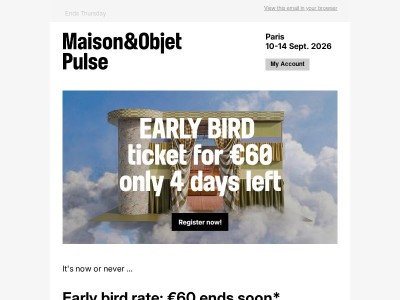 Only 4 Days Left: Early Bird Tickets for €60
