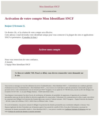 Mon Identifiant SNCF - Création de compte