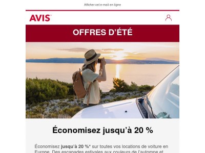 Jusqu'à 20 % sur la location de voiture en Europe