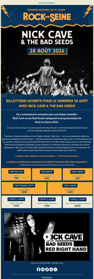 🏃‍♂️ Prenez vos billets pour Nick Cave & The Bad Seeds ! 🏃‍♂️