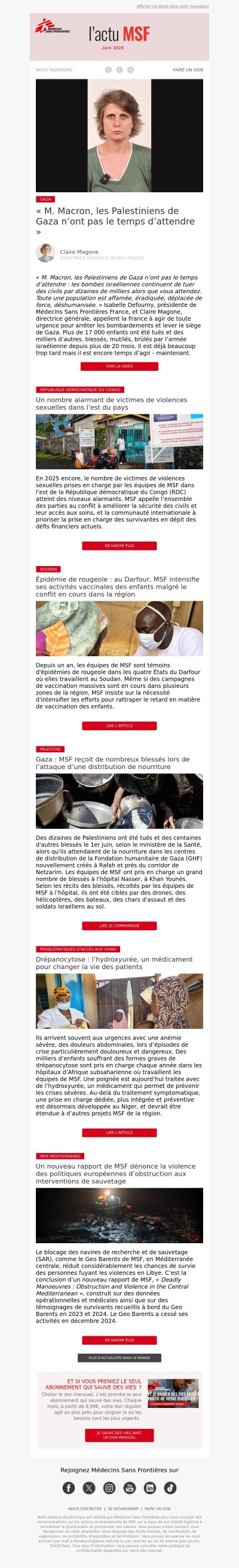 Newsletter de juin / « M. Macron, les Palestiniens de Gaza n’ont pas le temps d’attendre »