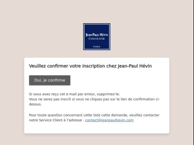 Veuillez confirmer votre inscription chez Jean-Paul Hévin